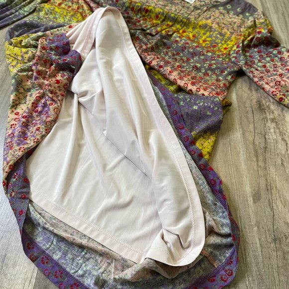 Tsumori Chisato Womens Multicolor Floral Pleated Front Midi Aline Dress Size 2 - Picture 5 of 11